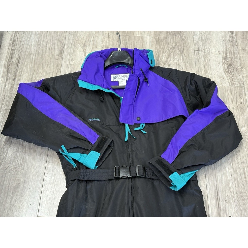 Vintage Columbia Ski Snow Suit Sz L Teal Black Snow Bib Winter 90s Insulated